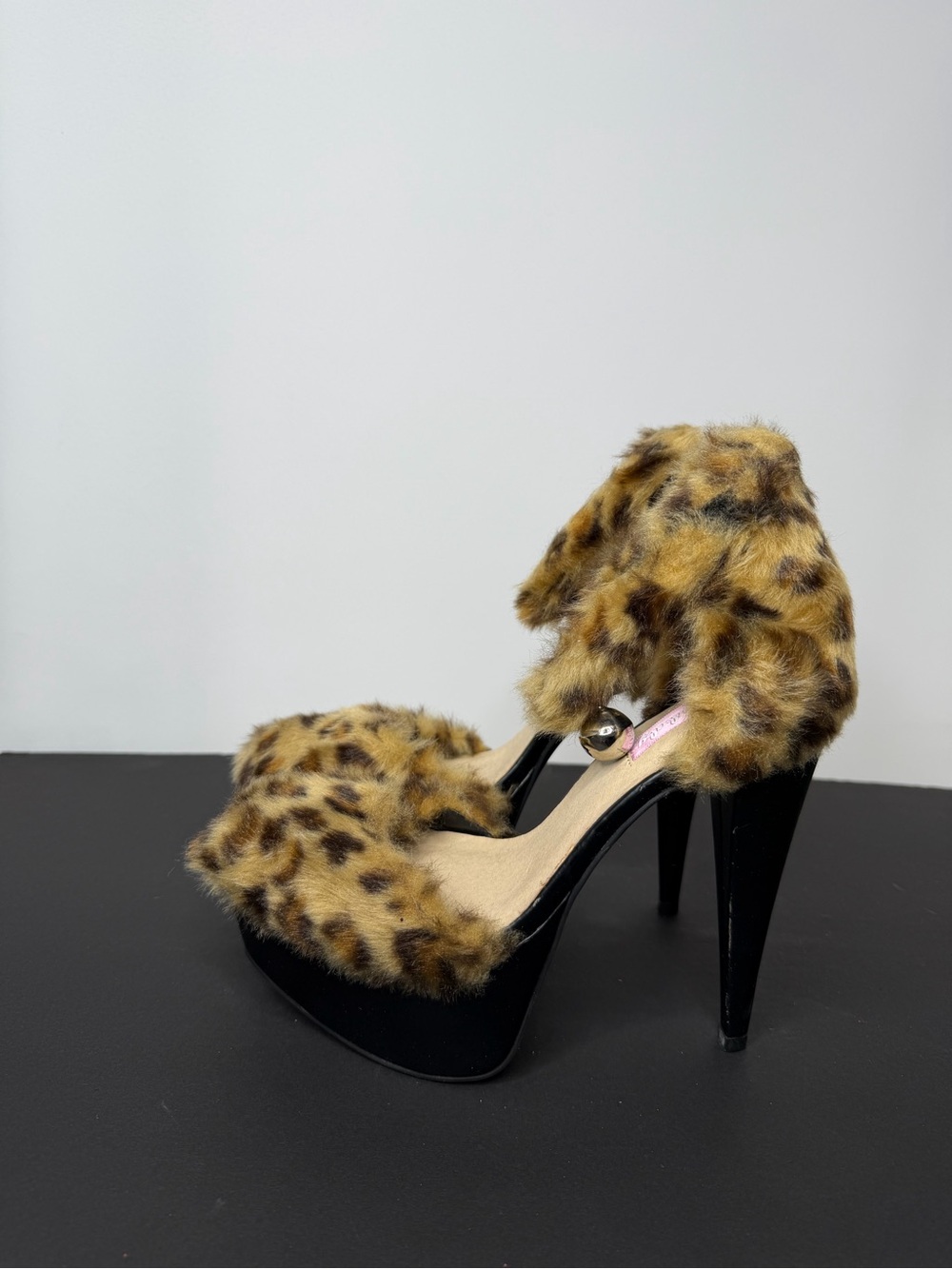 Dolls Kill Leopard Faux Fur Platform Heels in Tan and Black